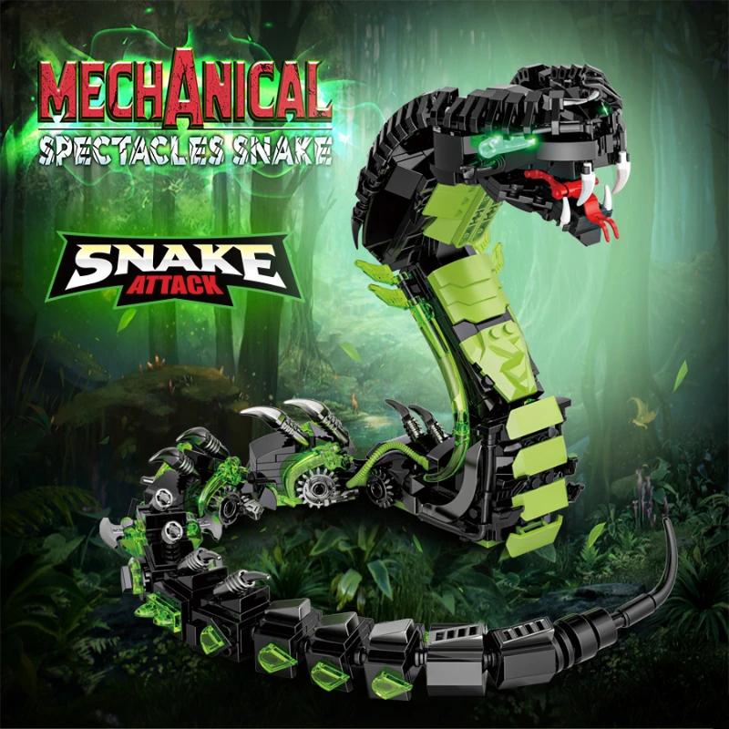Non-Toxic 689Pcs Mechanical Glow In Dark Cobra Animal Building Blocks Set Diy Tabletop Decoration Model Birthday Christmas Gifts For Kids