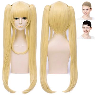 CaseEden Cosplay Wig Premium Long Twin Tails with Clip-on Hairpiece Heat Resistant Blonde Gold WIG5400