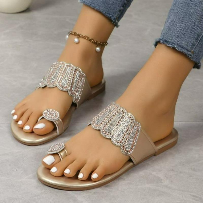 Fashion 2025 Summer Pinch Toe Women's Slippers Fashion Crystal Beach Slippers Women New Plus Size Best Seller Flat Slipperszapatos Mujer