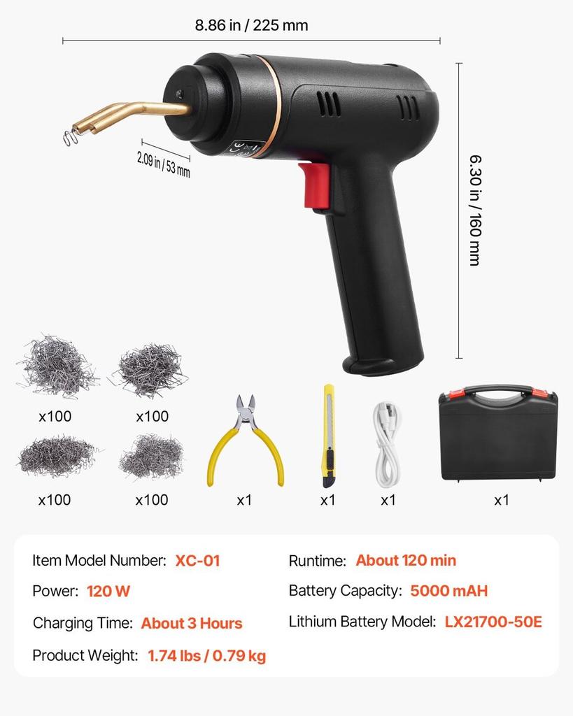 Cordless Plastic Welder Gun 120W Plastic Welder Kit with 400 Staples