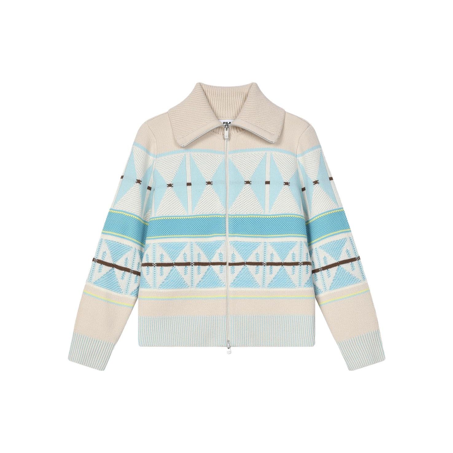 

FILA Emerald Color Block Polo Neck Casual Open Front Long Sleeve Sweater Women sweater F11W414403F-ZA XL