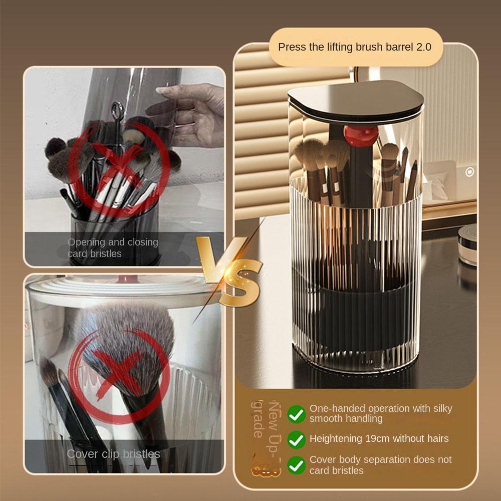 with Lid Automatic Lifting Makeup Brush Holder Transparent Makeup Brush Organizer  Bathroom