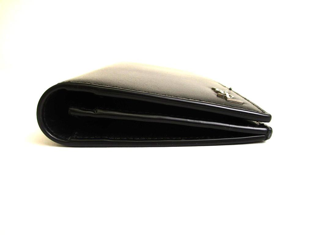 Authentic Saint Laurent Silver YSL Motif Black Leather Long Flap Wallet #a848  Open box