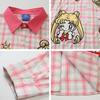 American Retro Pink Plaid Cartoon Embroidered Long Sleeve Shirt Loose Casual Top Men