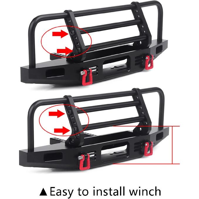 INJORA Adjustable Front Bumper with Led Light for TRX4 Axial SCX10 SCX10 II 90046 90047 RC Car Upgrade Part(Black)