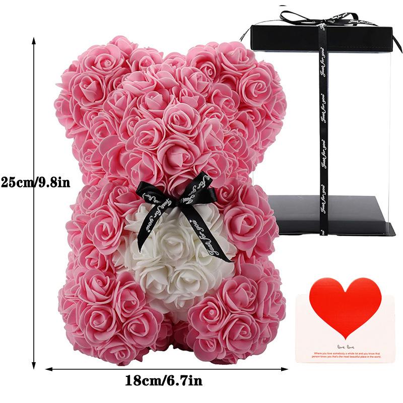 Preserved Rose Foam Bear 25cm - Valentine's Day Flower Gift Box Bouquet
