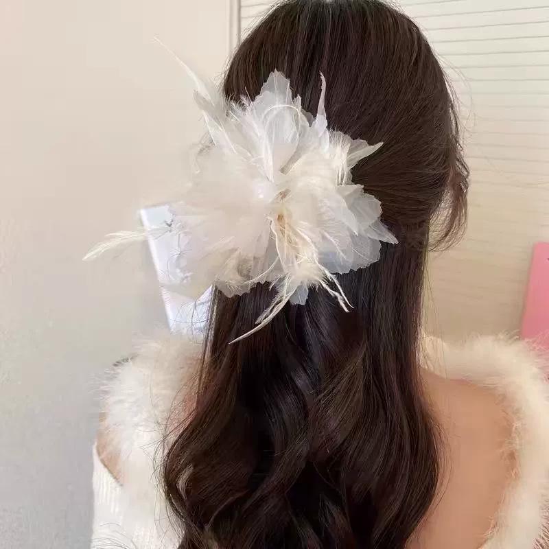 2025 Mesh Flower Shark Hair Clip: Elegant High-End Claw Hairpin for Women