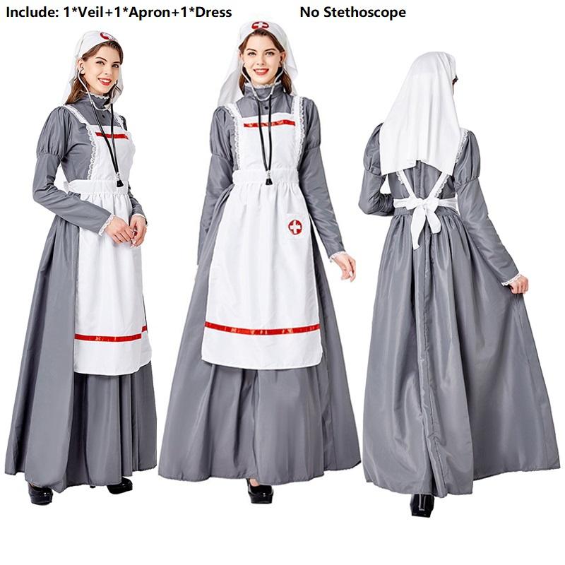 Medical Maxi Medieval Dress Women Fancy Halloween Cosplay Doctor Nurse Costume