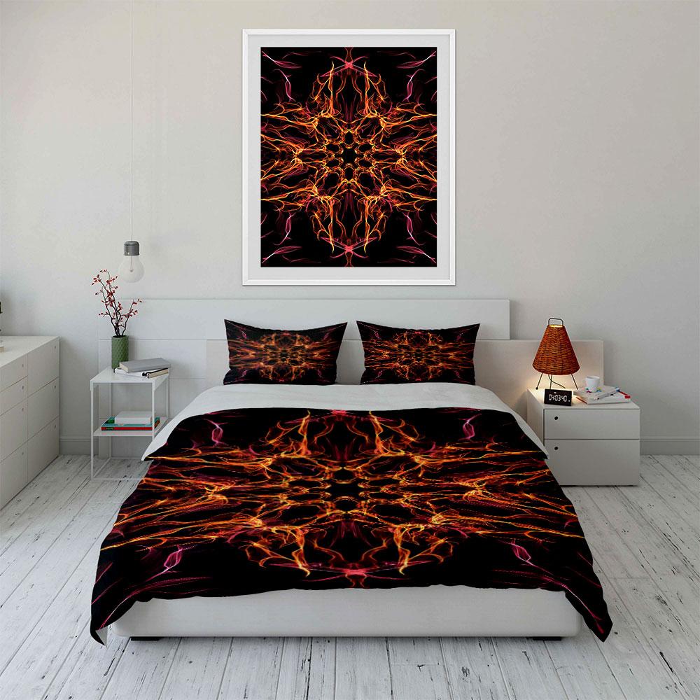 Fiery symmetrical flame patterns. Bedding sets Duvet cover sets Duvet covers Pillowcases(1* Duvet Cover 2* Pillowcases without duvet insert)