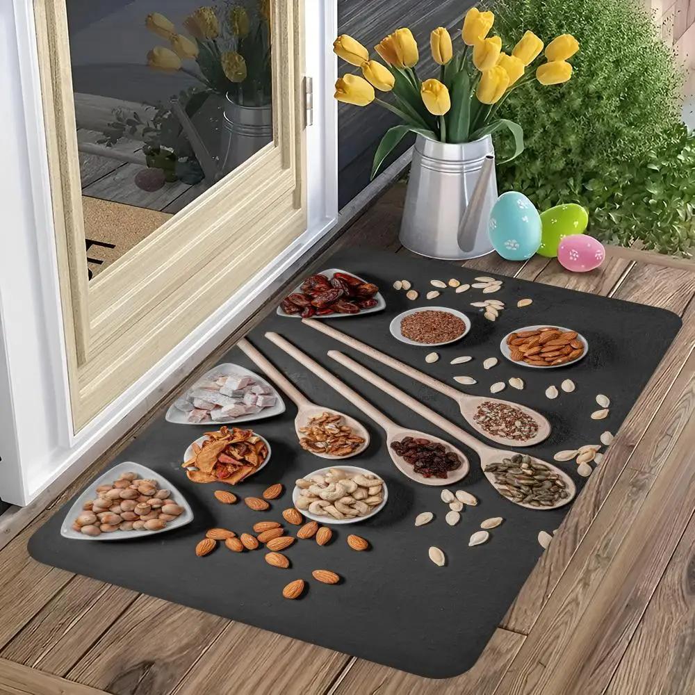 Grains Spices Peppers Pattern Floor Mat Room Mats Washable Non-Slip Living Room Sofa Chairs Area Mat Kitchen Alfombra