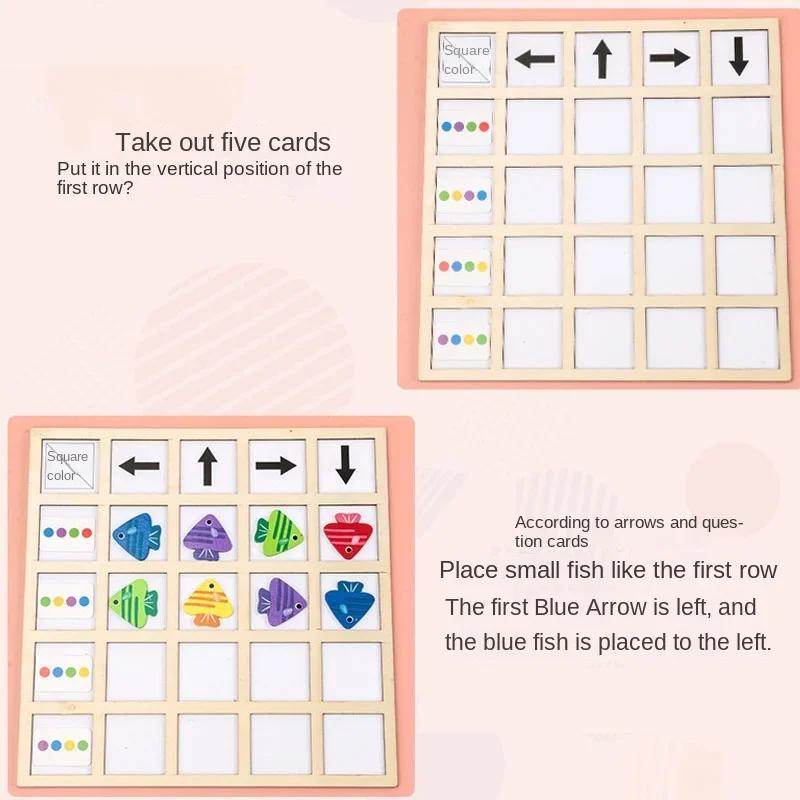 Montessori Children's Wooden Toys Kids Logical Thinking Training Direction Color Cognition Educational Battle Battle Board Game