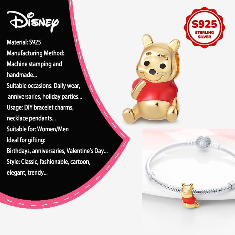 New Disney 925 Silver Winnie & Stitch Charms for Bracelet Necklace DIY Jewelry Gifts Holiday Party