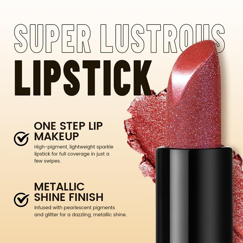Diamond Pink Lipstick Shiny Pearl Sparkling Lip Gloss Makeup Pearlescent Red Sexy Metallic Glitter Lipstick Waterproof Cosmetics