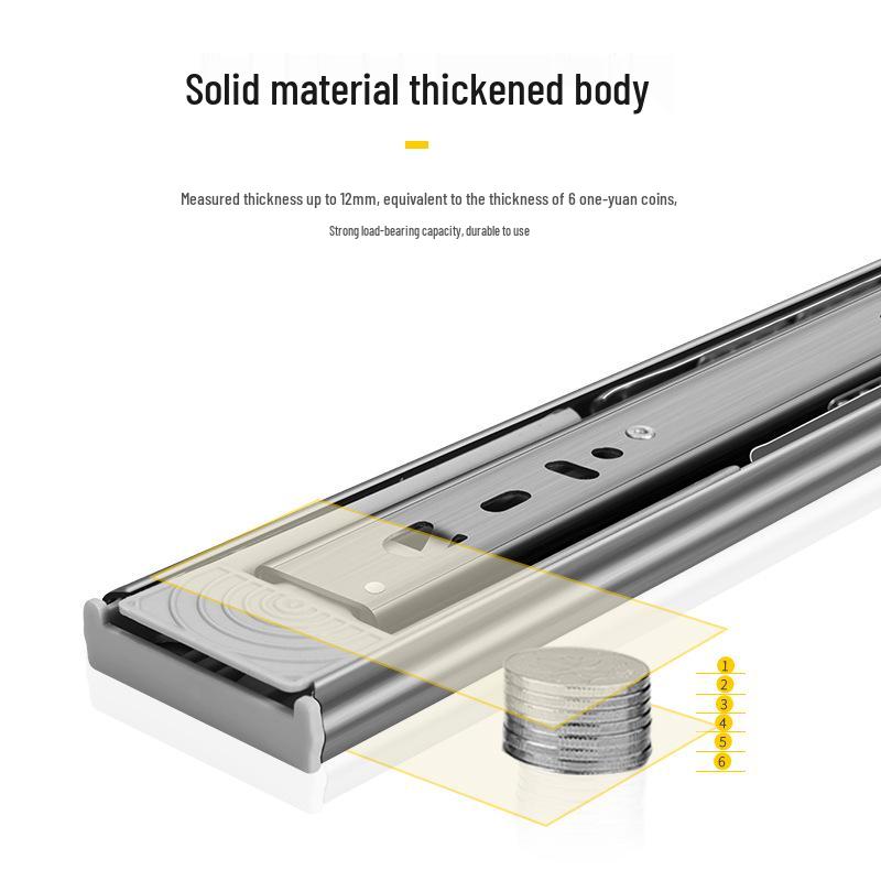 Thickened Stainless Steel Drawer Slides with Three-Section Silent Rails and Buffer Damping