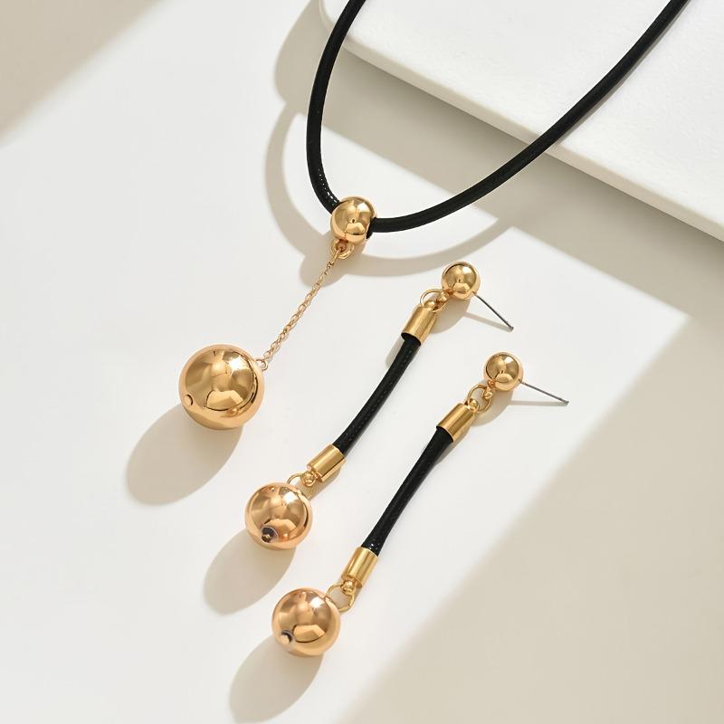 3pcs Set Simple Creative Black Rope Temperament Versatile Fashion Earrings and Necklace Set