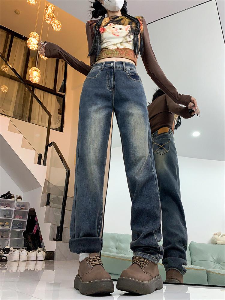 High-Waisted Fleece-Lined Loose Harem Jeans for Women - Plus Size Slimming Dad Pants, 2024 Autumn/Winter Collection