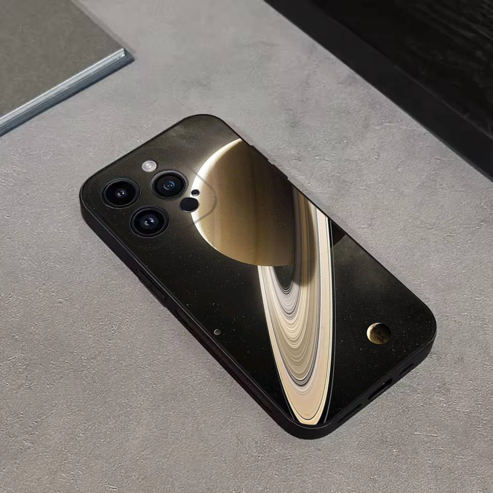 Saturn Solar system Phone Case For iPhone 17,16,15,14,13,12,11 Plus,Pro Max,XS,X,XR,SE,Mini,8,7,Soft Silicone Black Cover