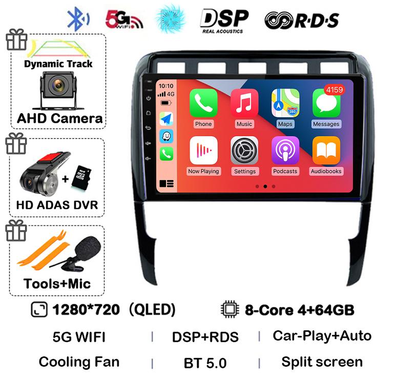 Android 14 Carplay Auto for Porsche Cayenne 1 9PA 2002-2010 Car Radio GPS Stereo Multimedia Player Head Unit 2 Din WIFI+4G DSP