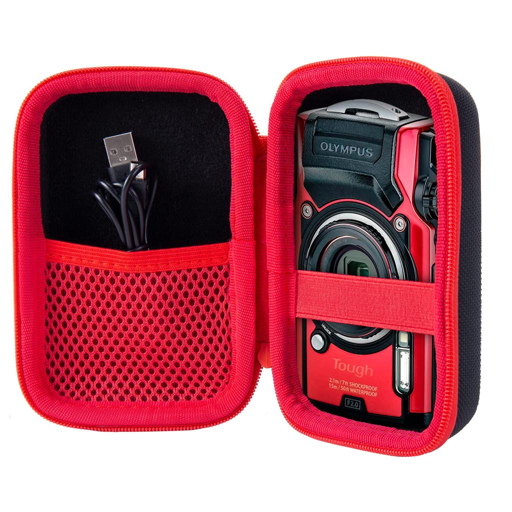 Aenllosi Storage Case Compatible with Olympus Digital Camera Tough TG-7 / TG-6 / TG-5 / TG-4 / TG-3 / TG-2 (Red Zipper) (Case Only)