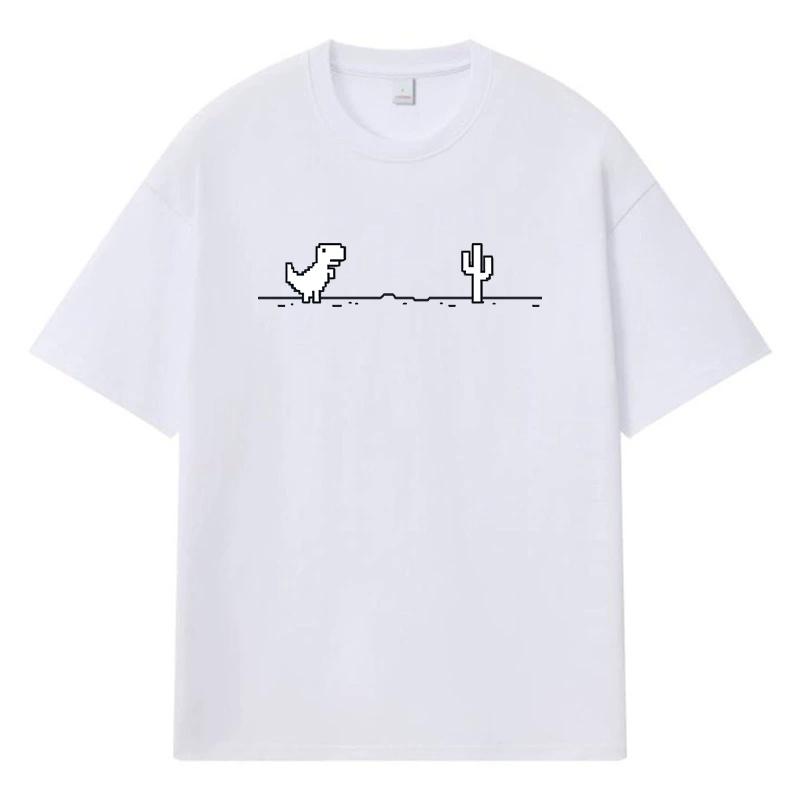 2026 Dinosaur Cactus Printed Graphic Y2k Harajuku Streetwear 100% Cotton T Shirt Casual Oversized Summer Men T-shirt