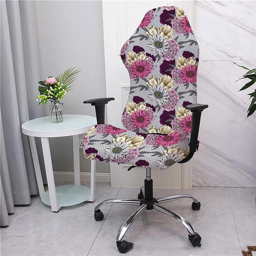 2pcs/set Flower Printed Racing Desk Rotating Slipcovers Office Computer Gaming Chair Covers Stretch Armchair Gamer Seat Cover