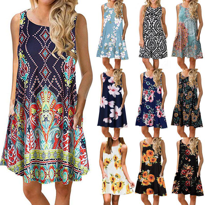 Women's Summer Boho Floral Tank Dress With Comfortable Loose Fit For Casual Beach Outings