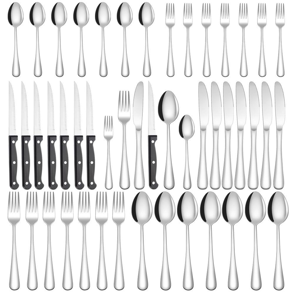 2024 Modern Premium Stainless Steel 48-Piece Cutlery Set - Western Style Steak Knives, Forks, and Spoons