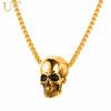U7 Skull Necklace Pendant Skeleton Men Gift Punk Retro Gothic Goth Stainless Steel Halloween Daily Jewelry