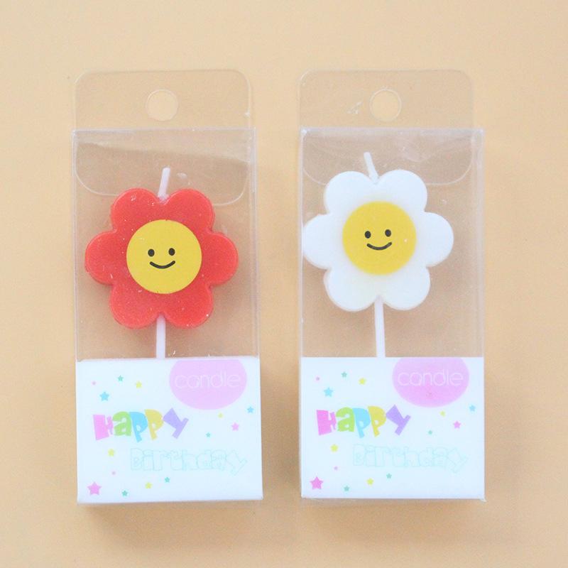 New Single Korean Style Small Fresh Yellow Smiley Face Sunflower Birthday Party PVC Boxed Candle