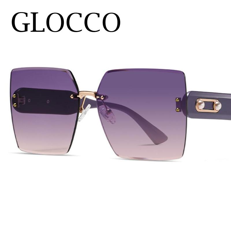 Trendy Rimless Sunglasses Women Fashion Oversized Square Sun Glasses Elegant Pearl Black Shades for Outdoor Travel