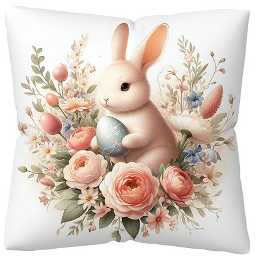 Easter Floral Bunny Print Pillowcase Nordic Home Decor Pillowcase Holiday Bedroom Living Room Decoration Polyester Cushion Cover