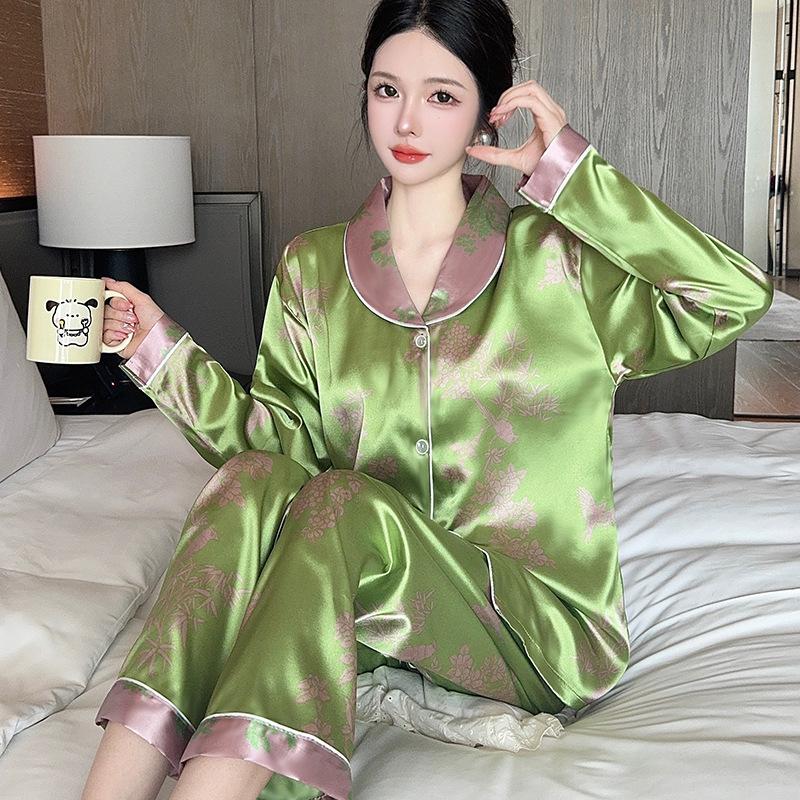 Light Luxury Retro Elegant Long-Sleeved Trousers Loungewear Imitation Silk Comfortable Loose Pajamas