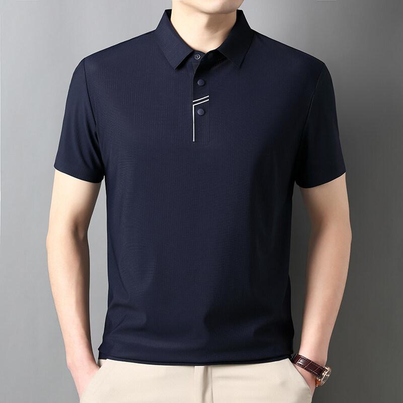 

2025 Летняя мужская однотонная рубашка поло для мужчин, деловая повседневная рубашка поло класса люкс, мужская футболка с коротким рукавом, модная дышащая верхняя одежда для гольфа L королевский синий