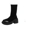 Fashion 2024 High Quality Women's Shoes Mid-Calf Women's Boots Fashion Round Toe Modern Boots Women Winter Plus Velvet Shoes for Women