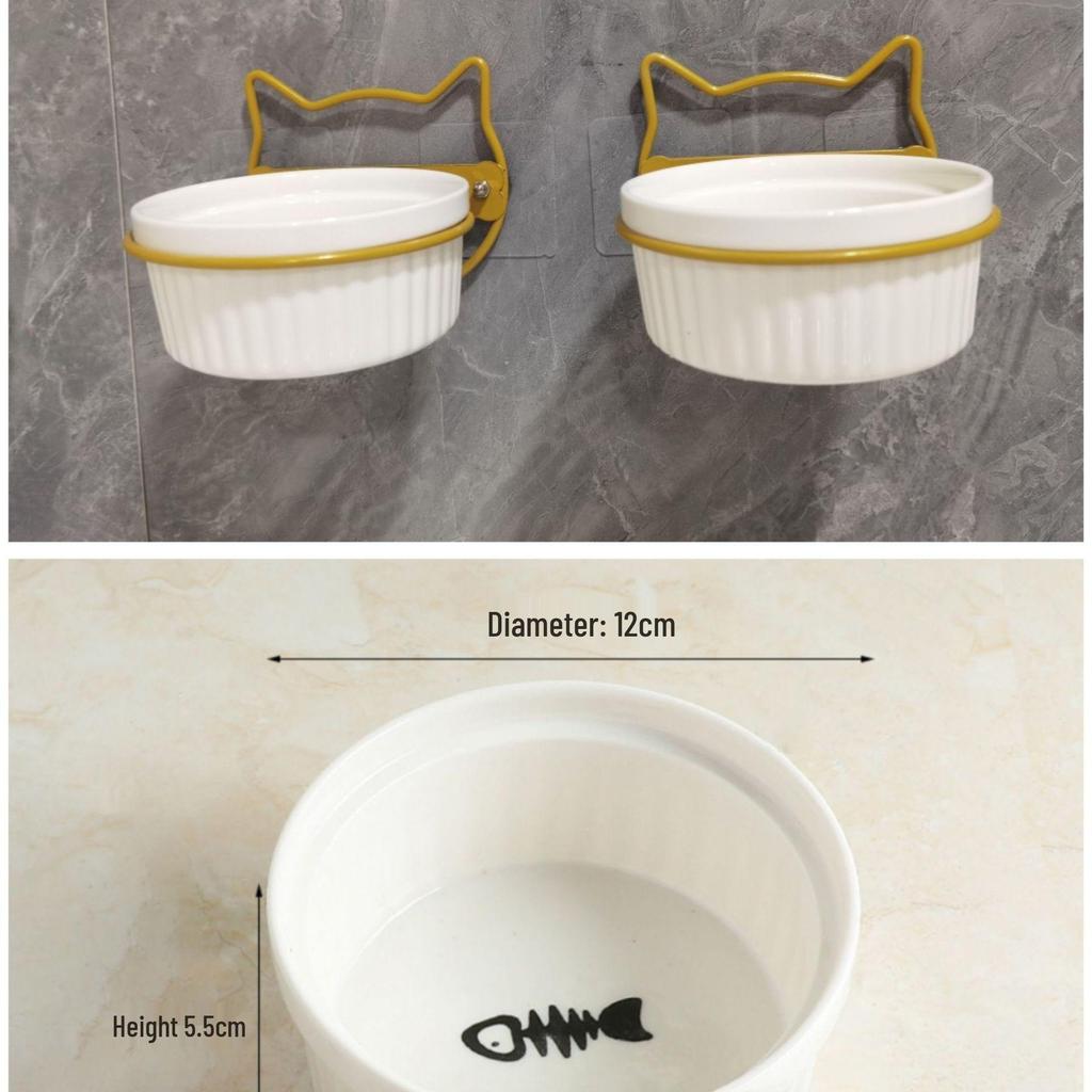 Wall-Mounted Ceramic Pet Bowl for Cats, Puppies, Rabbits, and Small Dogs - No Slanted Edge