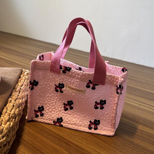 Trendy Striped Cartoon Foaming Cat Handbag - 2024 Spring/Summer College Style Lunch Bag