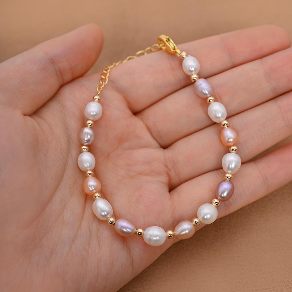 Natural Freshwater Pearl Bracelet Mixed Color Small Beads Simple Elegant Women Party Gift