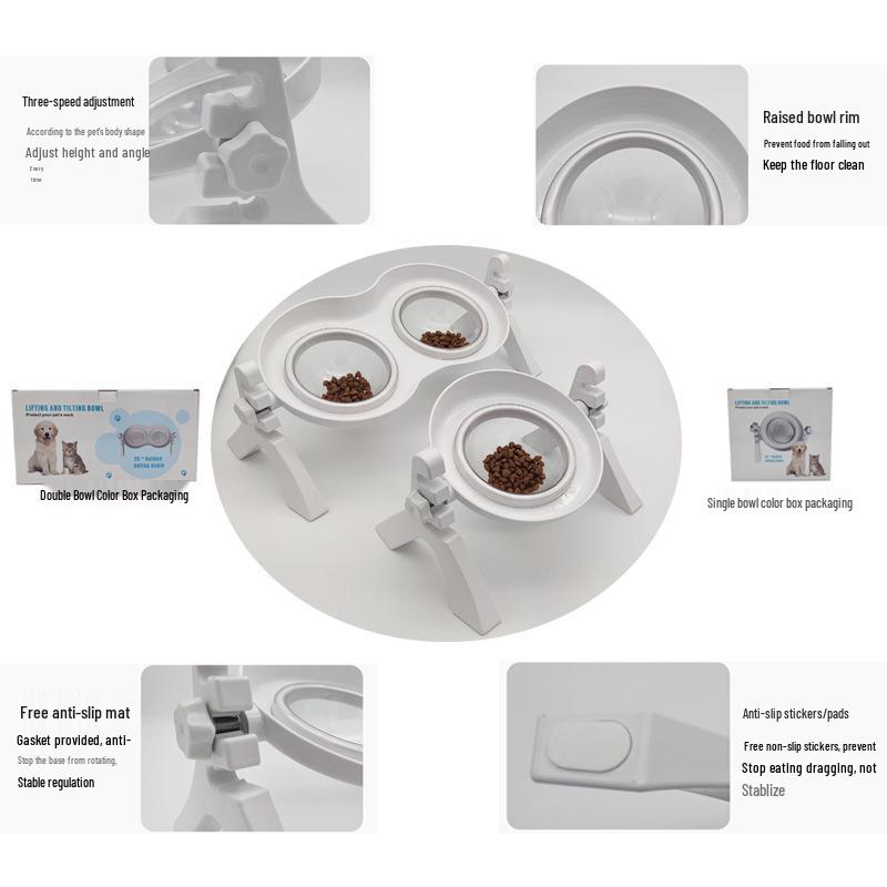 Adjustable Double Bowl Elevated Pet Feeder with Non-Slip Slow Feed Design for Cats and Dogs.