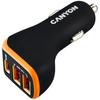 Chargeur De Voiture - CANYON - 3 Ports USB-A Et USB-C - 18W PD - Protection Surtensions - Noir/Orange