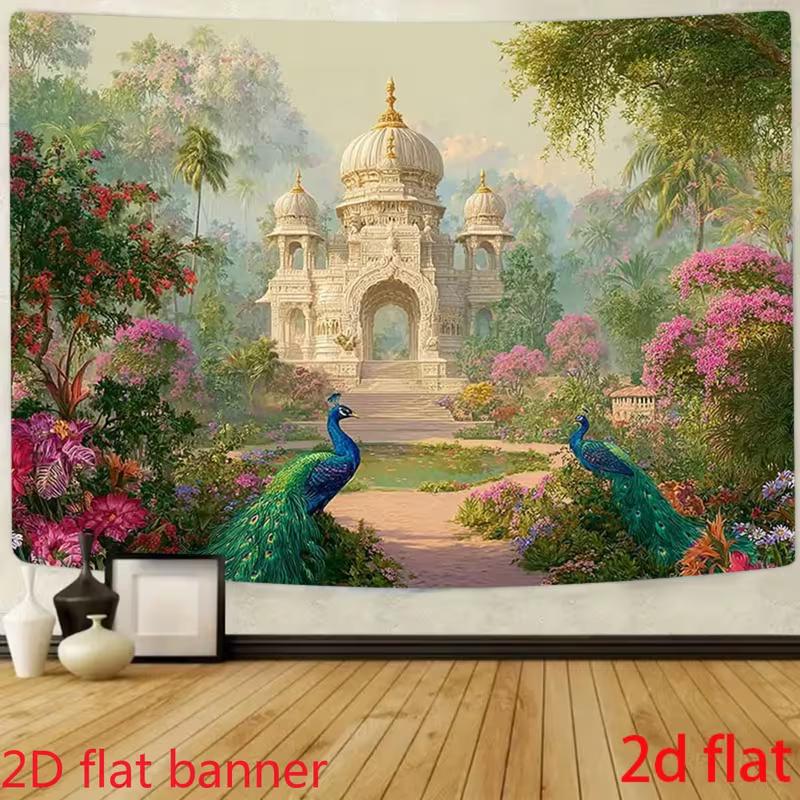 Bannière de mariage indien 2D, Fête du paon du temple et Fond en direct