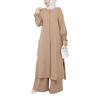 Elegant Women's Two-Piece Set: Long Sleeve Shirt & Wide-Leg Pants with Side Slit - Arabic Style