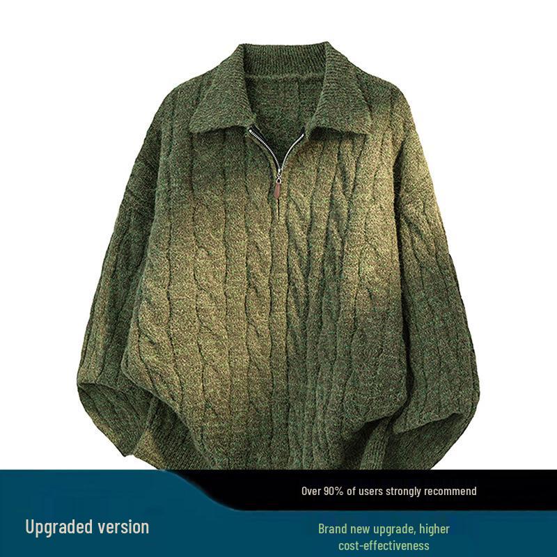 Men's American Retro Cable Knit Half-Zip Sweater - Winter Trendy Casual POLO, Lazy Style for Couples.