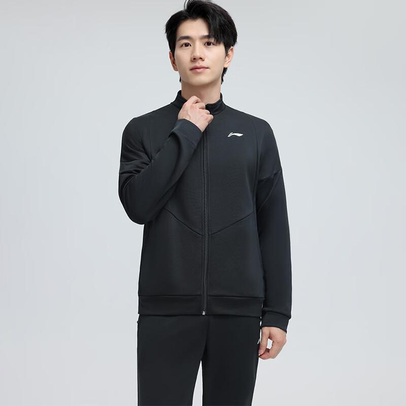 Li Ning Badminton Series Logo Collar Loose Long Sleeve Elastic Waist Long Pants Casual Sports Suit Unisex Suit Black AWEU035-1