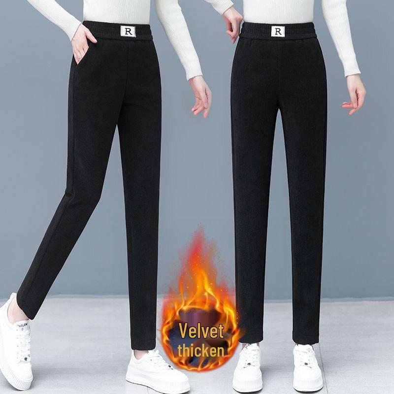 Women's High-Waisted Corduroy Carrot Pants: Fleece-Lined, Casual Straight-Leg for Autumn & Winter