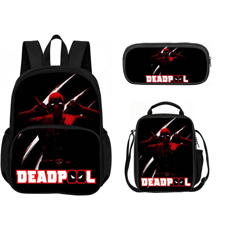 Deadpool  School 3Pcs Set with Front Pocket Backpack+lunch Bags+Pencil Bag Fashion Schoolbag Backpack Trend Kids Gift