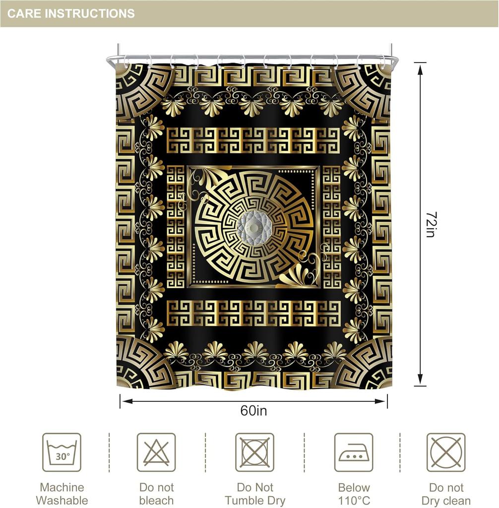 Black Gold Geometric Shower Curtain Vintage Greek Key Abstract Modern Classic Retro Antique Luxury Simple For Man Males Fabric