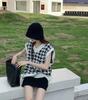 Dame Genser Vest Høst Houndstooth Rutete V-hals Ermeløs Strikket Vintage Løs Oversized Dame Genser Vest Dameklær