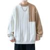 Hot-selling model, fashionable contrasting splicing sleeve, thickened crew neck sweater for men