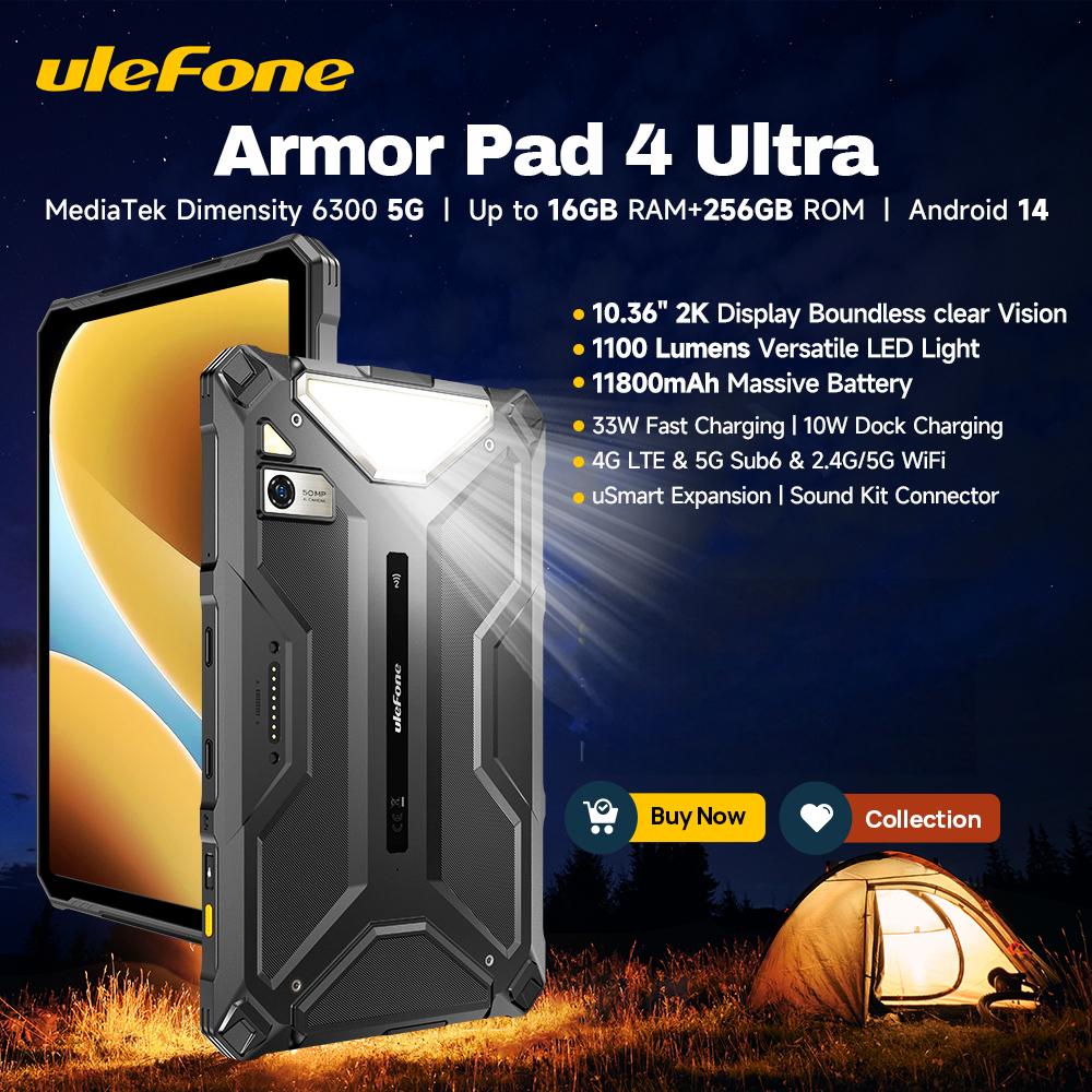Ulefone Tableta Resistente Armor Pad 4 Ultra 5G IP68/IP69K Luz LED Batería de 11800mAh Hasta 16GB+256GB 50MP