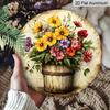 [Vintage Floral Sign] 2D Flat - 1pc Vintage Round Aluminum Sign Featuring a Bouquet Arrangement.This Colorful Floral Display Serves As Rustic Metal